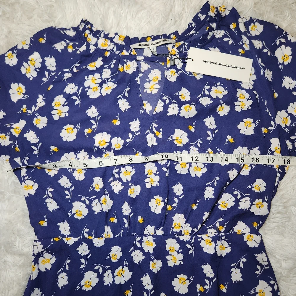 Collective Concepts Blue Floral Balloon Sleeve Dress